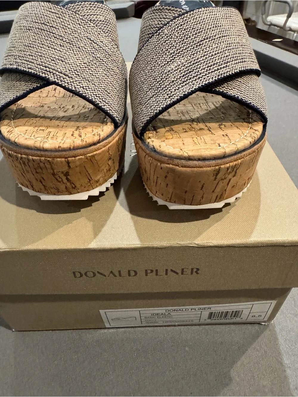 Donald J. Pliner Navy-Trim Ideala Woven Cork Slide Mules New w/box